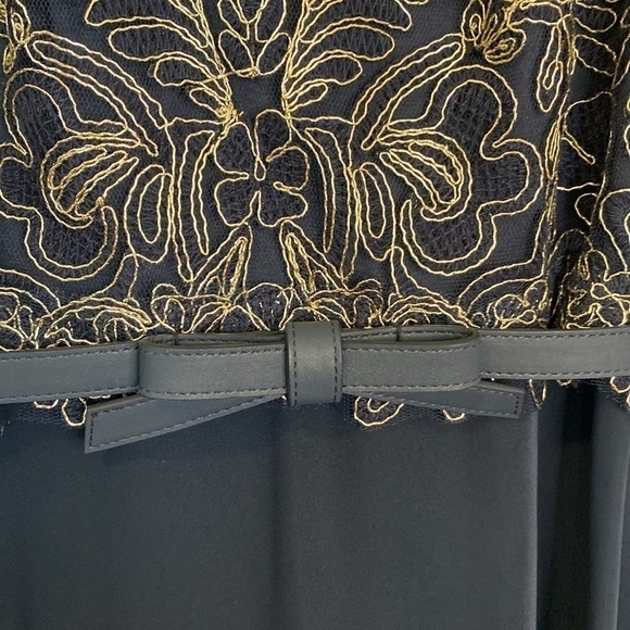 Tadashi Shoji Navy/Gold Sleeveless Gown - Size 6 - Picture 7 of 12